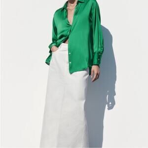 Zara Satin Oversized Blouse in Green Size XS
